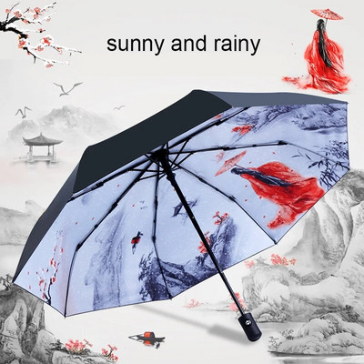 Автоматичен чадър Слънчев дъжд UV защита Ветроустойчив плажен чадър Сгъваем преносим чадър 8 ребра
