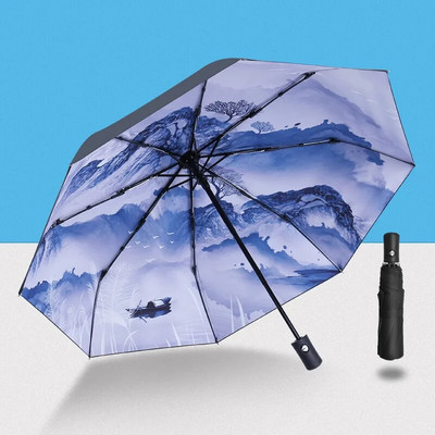 Umbrelă automată, soare, ploaie, protecție UV, rezistentă la vânt, umbrelă de plajă, pliabilă, portabilă, 8 nervuri
