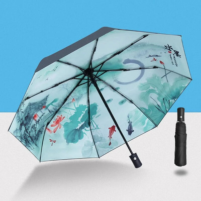 Umbrelă automată, soare, ploaie, protecție UV, rezistentă la vânt, umbrelă de plajă, pliabilă, portabilă, 8 nervuri