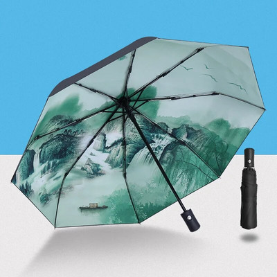 Umbrelă automată, soare, ploaie, protecție UV, rezistentă la vânt, umbrelă de plajă, pliabilă, portabilă, 8 nervuri