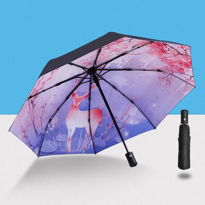 Umbrelă automată, soare, ploaie, protecție UV, rezistentă la vânt, umbrelă de plajă, pliabilă, portabilă, 8 nervuri