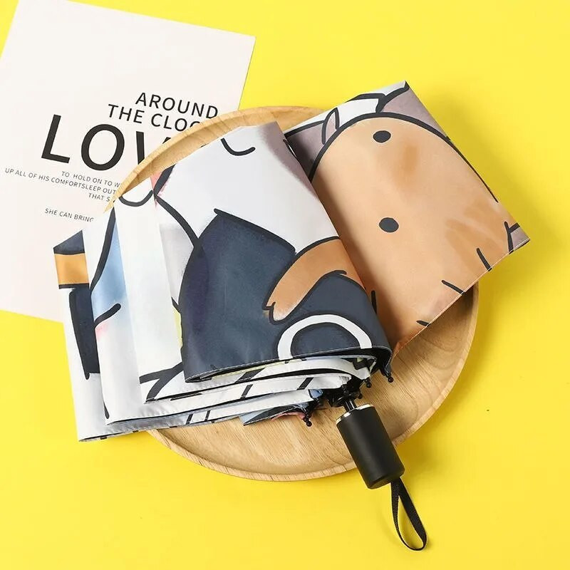 „Ecomhunt Dropshipping“ automatinis trigubai sulankstomas skėtis Animacinių filmų kačiuko spausdinimas Katės lietui vėjui atsparus kelionės skėtis nuo saulės