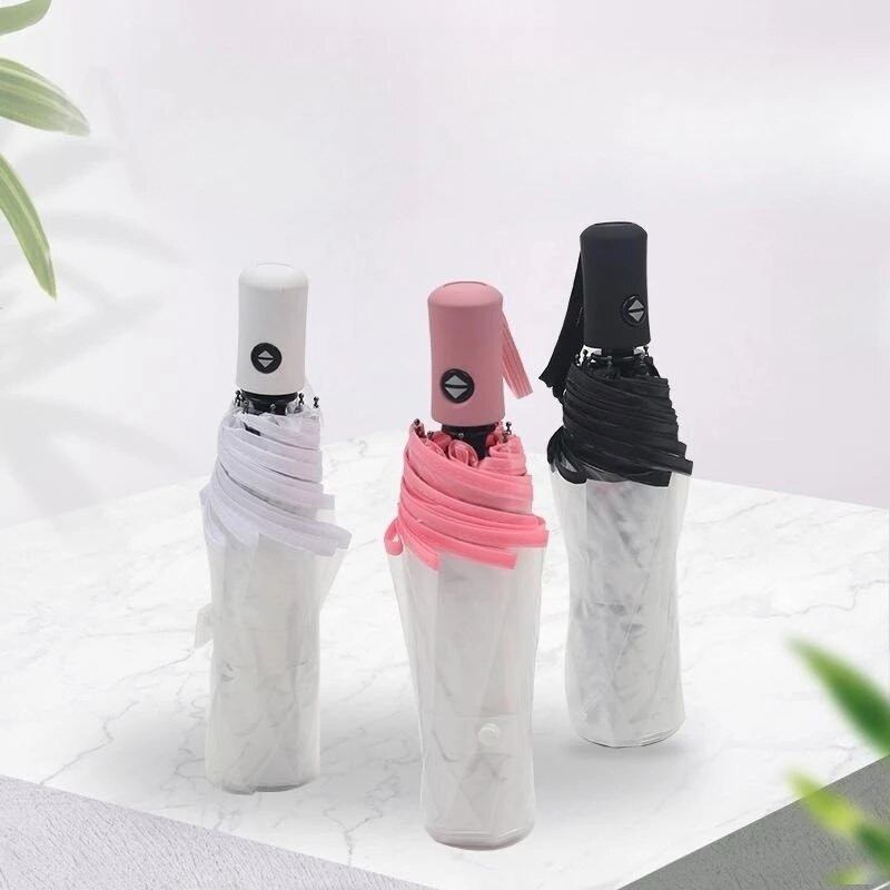 Potpuno automatski prozirni kišobran, ženski sklopivi, lagani kišobran za putovanja na otvorenom, plaža, izdržljiv, trostruko sklopivi