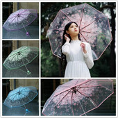 Umbrelă transparentă cu flori de cireș, anti-UV, cu 3 ori, umbrelă de ploaie, paraguas, femei, fete, umbrelă Sakura