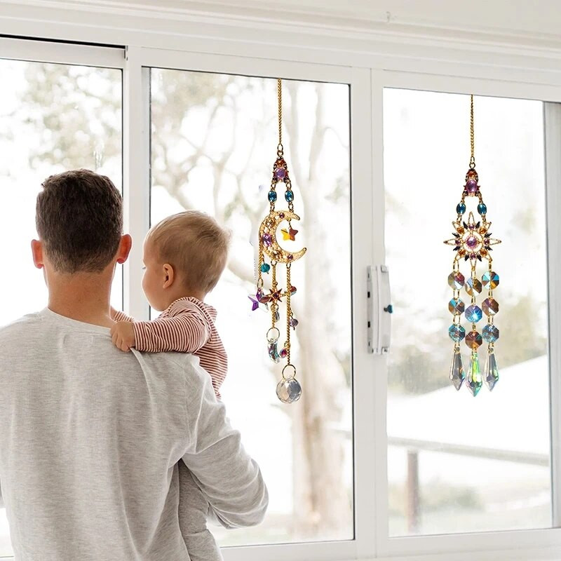 Ramadano saulės gaudyklė krištolinis pakabukas lango prizmės vaivorykštės vintažiniai vėjo varpeliai kabantys šviesos gaudyklės namų sodo amatų dekoravimas