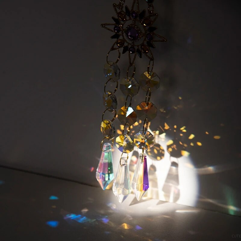 Ramadano saulės gaudyklė krištolinis pakabukas lango prizmės vaivorykštės vintažiniai vėjo varpeliai kabantys šviesos gaudyklės namų sodo amatų dekoravimas