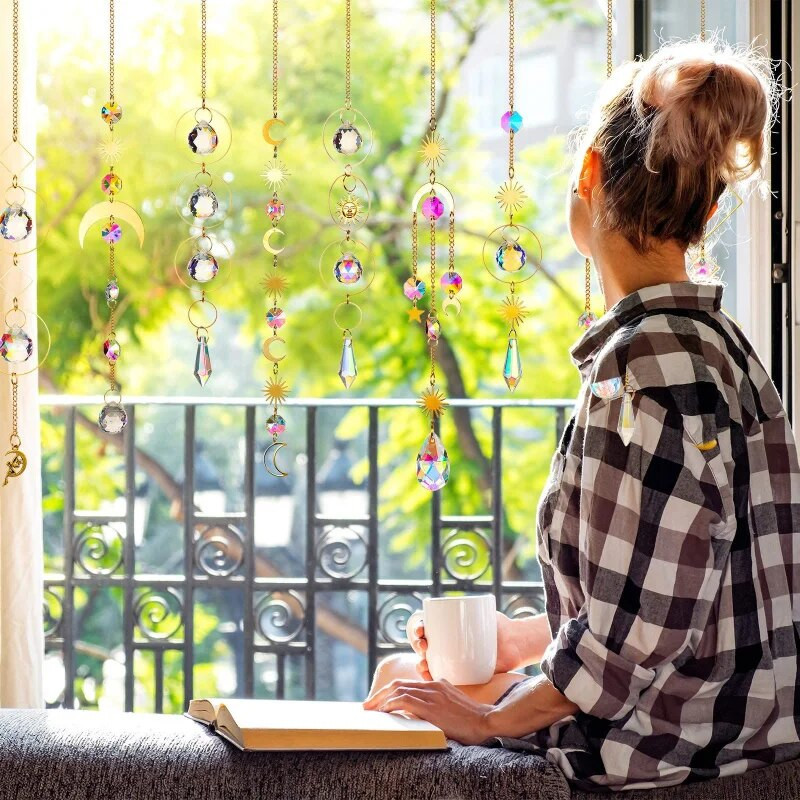 Sun Catcher pakabukas Dekoratyvinis Mėnulio žvaigždės sodo krištolinis pakabukas