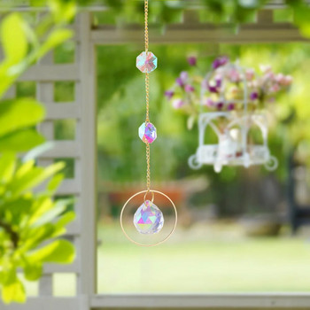 1 τεμ MetalLotusandArtificial Crystal Suncatcher Charm Handmade Applicable Home Wind Chime μενταγιόν Φυτική διακόσμηση εξωτερικού κήπου