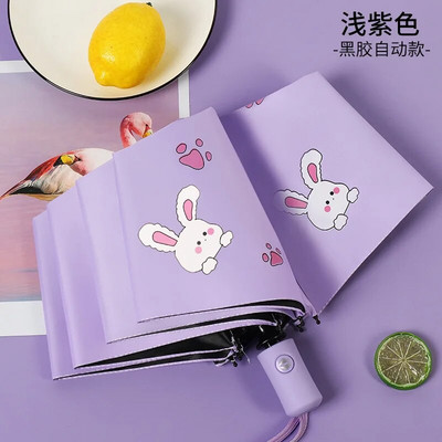 Slatki dječji kišobran, debelo crno ljepilo, potpuno automatski kišobran, zec, suncobran za dijete, učenike, vodootporne UV kišobrane otporne na sunce