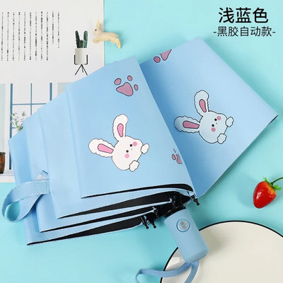 Slatki dječji kišobran, debelo crno ljepilo, potpuno automatski kišobran, zec, suncobran za dijete, učenike, vodootporne UV kišobrane otporne na sunce