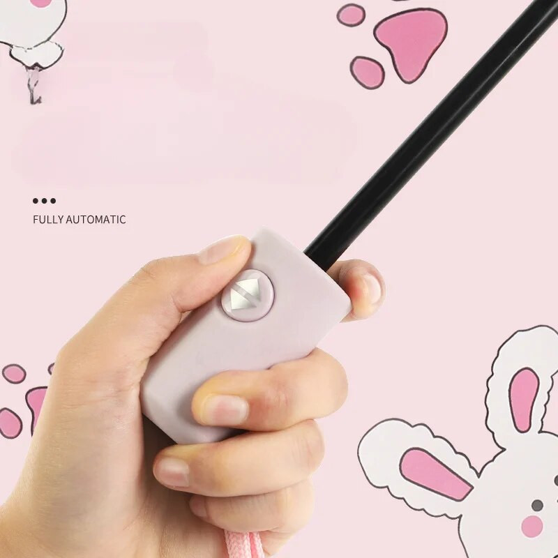 Slatki dječji kišobran, debelo crno ljepilo, potpuno automatski kišobran, zec, suncobran za dijete, učenike, vodootporne UV kišobrane otporne na sunce