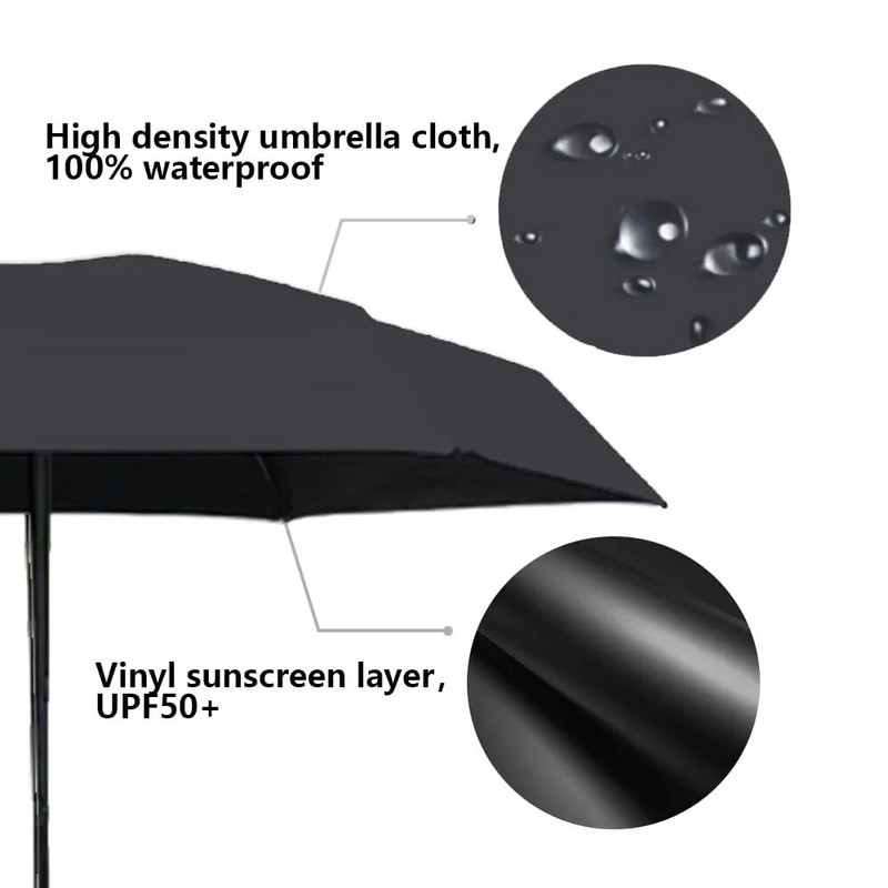 Mini putni kišobran za torbicu s futrolom, mali kompaktni UV kišobran za sunce i kišu, lagan i prenosiv, suncobran otporan na vjetar