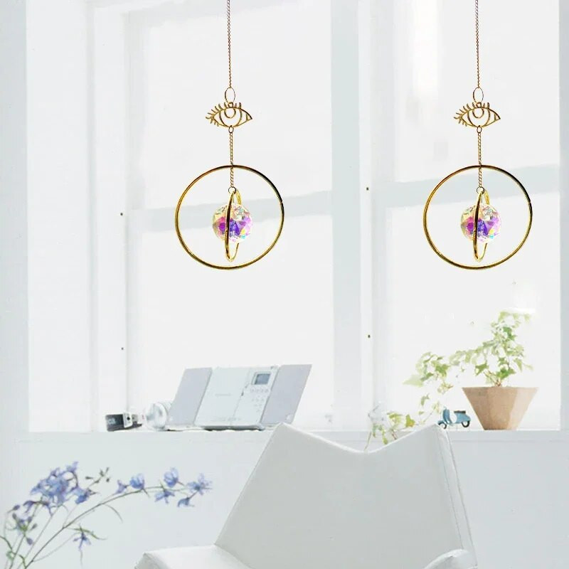 SunCatche prizmės kabantys vaivorykštės šviesos gaudyklė Mėnulio saulės formos lango lašas vėjo varpeliai balkono dekoracijos pakabukai sodui