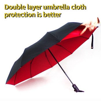 Ветроустойчив, 10 двуслоен двуслоен подсилен автоматичен сгъваем чадър, водоустойчив, слънцеустойчив, UV слънчев дъждовен чадър за мъже