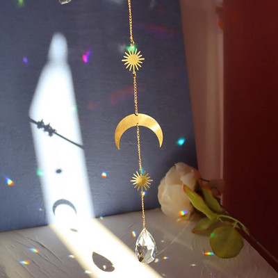 Kristály Napfogó Medál Hold Csillag Gyémánt Prizma Medál Álomfogó Szivárvány Chaser Akasztó Csepp Otthoni Kert Dekorációhoz