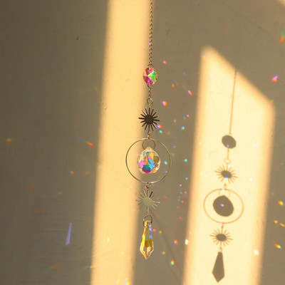 Kristály Napfogó Medál Hold Csillag Gyémánt Prizma Medál Álomfogó Szivárvány Chaser Akasztó Csepp Otthoni Kert Dekorációhoz