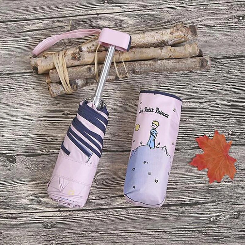 Mažojo princo skėtis Mini kišeniniai skėčiai nuo UV spindulių sulankstomi skėtis Protable juoda danga Saulės skėtis mergaitei maži skėčiai Dovanos