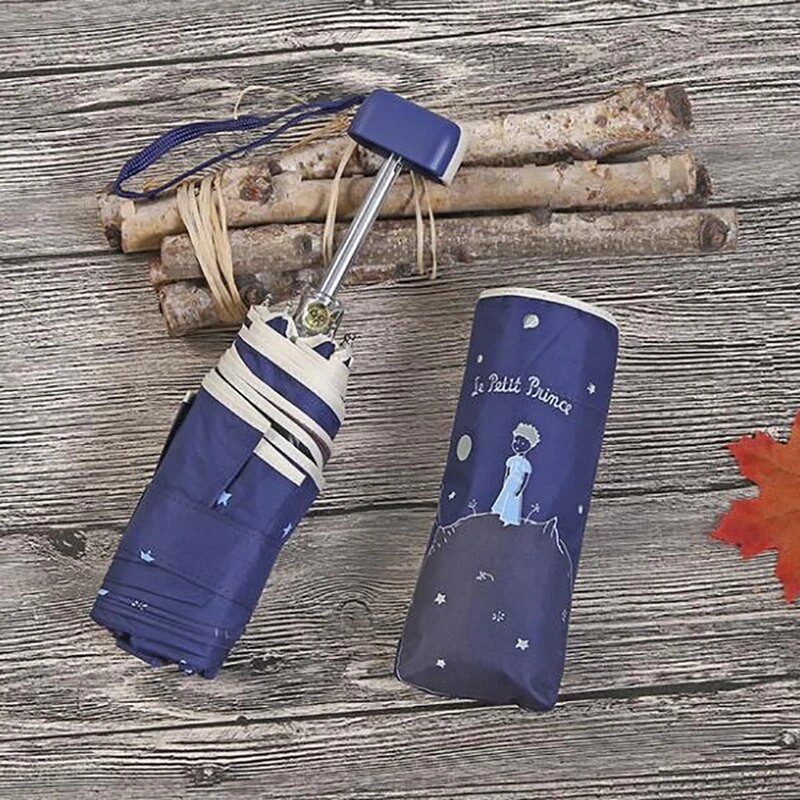 Mažojo princo skėtis Mini kišeniniai skėčiai nuo UV spindulių sulankstomi skėtis Protable juoda danga Saulės skėtis mergaitei maži skėčiai Dovanos