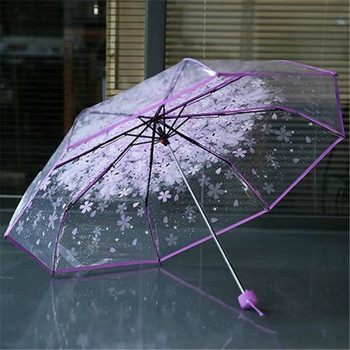 Режим Anti-Uv Zon/Regen Paraplu Transparant Clear Paraplu Kersenbloesem Paddestoel Sakura 3 Fold Paraplu Regenkleding