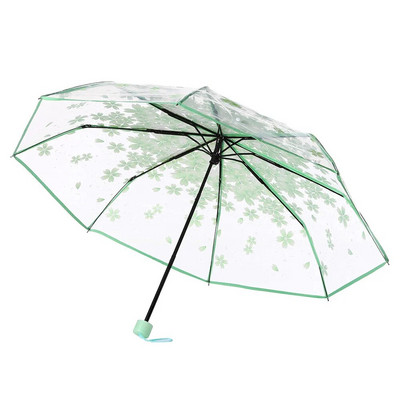 Mode Anti-Uv Zon/Regen Paraplu Transparant Clear Paraplu Kersenbloesem Paddestoel Sakura 3 Fold Paraplu Regenkleding
