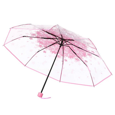Mode Anti-Uv Zon/Regen Paraplu Transparant Clear Paraplu Kersenbloesem Paddestoel Sakura 3 Fold Paraplu Regenkleding