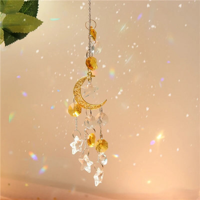 Suncatcher Crystal Moon Star Light Catcher Pandantive Clopoței de vânt Fereastră suspendată Picătură Curcubeu Prismă Decorare grădină în aer liber