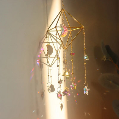 Suncatcher Crystal Moon Star Light Catcher Pandantive Clopoței de vânt Fereastră suspendată Picătură Curcubeu Prismă Decorare grădină în aer liber