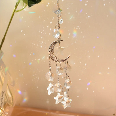 Suncatcher Crystal Moon Star Light Catcher Pandantive Clopoței de vânt Fereastră suspendată Picătură Curcubeu Prismă Decorare grădină în aer liber