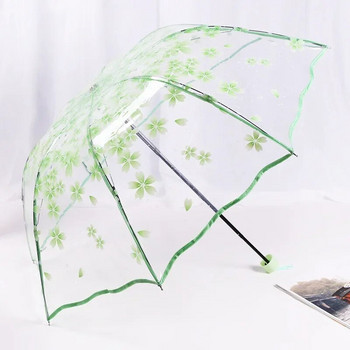 Прозрачен чадър, сгъваем, сладък мини, свеж, прост серия Sen Cherry Blossom, сгъваем вълнообразен ръб, прав ръб, чадър Sakura