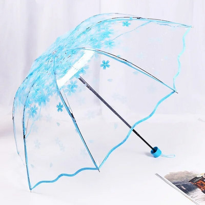 Prozirni kišobran sklopivi slatki mini svježi jednostavni Sen serija Cherry Blossom sklopivi valoviti rub ravni rub sakura kišobran
