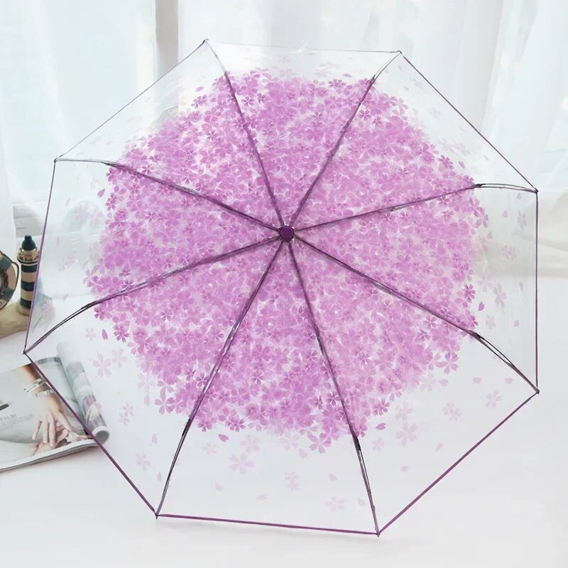 Prozirni kišobran sklopivi slatki mini svježi jednostavni Sen serija Cherry Blossom sklopivi valoviti rub ravni rub sakura kišobran
