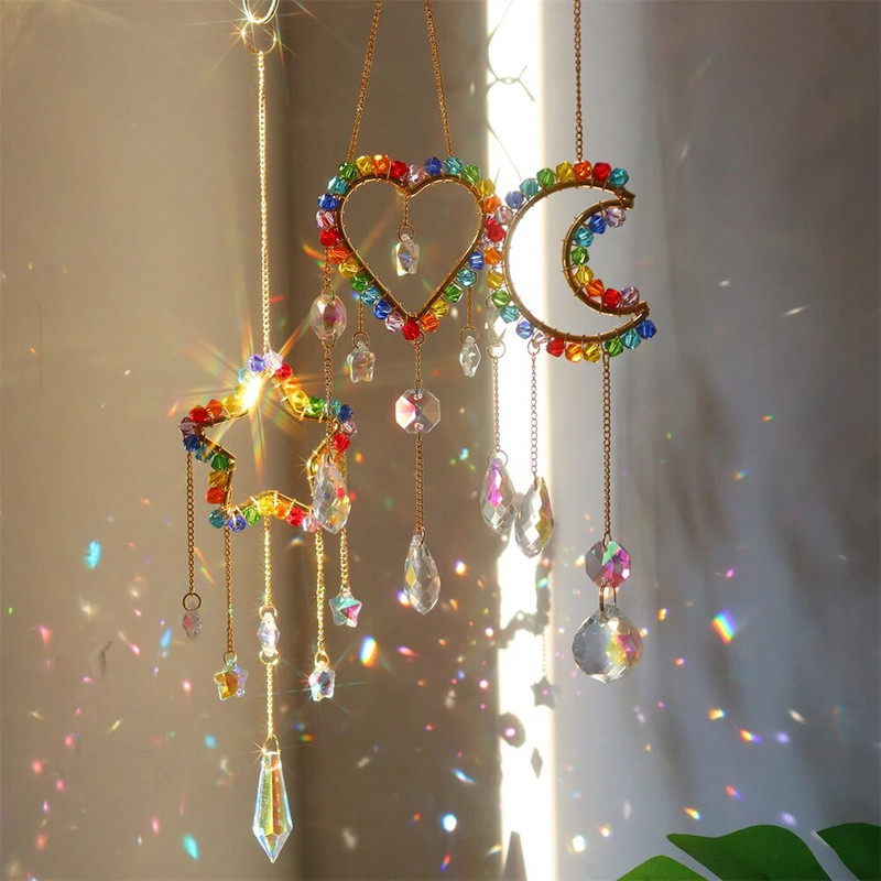 Saulės gaudyklė krištolinė vaivorykštės gaudyklė spalvingi karoliukai krištolo vėjo varpelio pakabukas šviesos gaudyklė vaivorykštės prizmė namų sodo dekoravimas