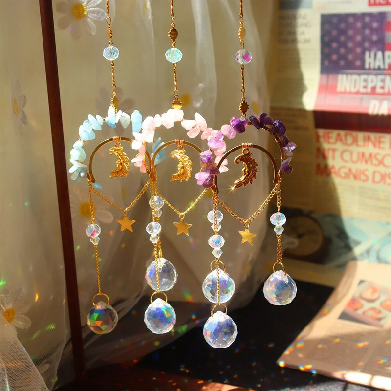 Saulės gaudyklė krištolinė vaivorykštės gaudyklė spalvingi karoliukai krištolo vėjo varpelio pakabukas šviesos gaudyklė vaivorykštės prizmė namų sodo dekoravimas