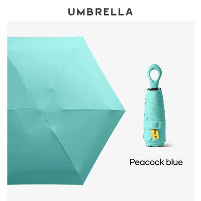 Mini umbrelă pliabilă creativă pentru fete cu mâner inel rezistent la vânt Umbrelă de soare cu protecție UV Umbrelă de soare de buzunar pentru femei