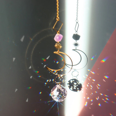 Krištolo saulės gaudyklės prizmės pakabinamos vaivorykštės chaser Love Star mėnulis langams užuolaidos pakabukas namų sodas automobilių lempos dekoro dovanos