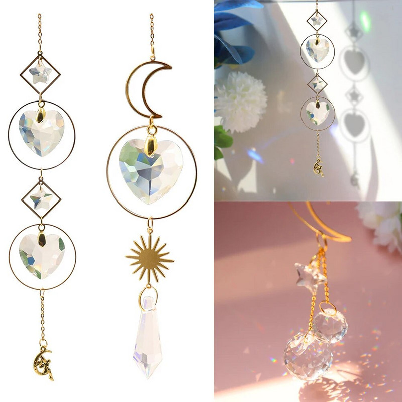 Krištolo saulės gaudyklės prizmės pakabinamos vaivorykštės chaser Love Star mėnulis langams užuolaidos pakabukas namų sodas automobilių lempos dekoro dovanos