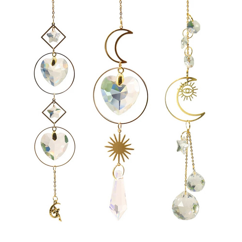 Krištolo saulės gaudyklės prizmės pakabinamos vaivorykštės chaser Love Star mėnulis langams užuolaidos pakabukas namų sodas automobilių lempos dekoro dovanos