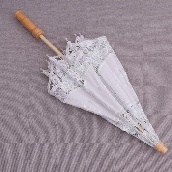 Дантелен чадър Ръчно изработен памучен занаятчийски фотографски реквизит Сватбен чадър Декор Диаметър 60 см (бял)