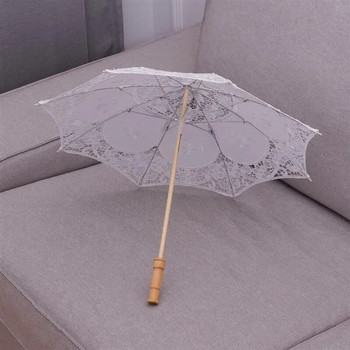 Дантелен чадър Ръчно изработен памучен занаятчийски фотографски реквизит Сватбен чадър Декор Диаметър 60 см (бял)