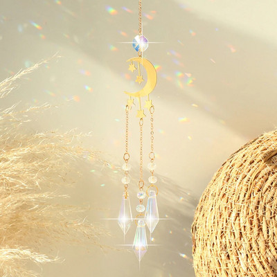 Lună Cristal Curcubeu Suncatcher Fereastră Ornamente de grădină Prismă colorată Captorul de soare din sticlă Decoratiuni de cristal suspendate în aer liber