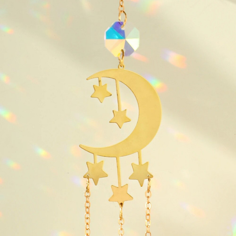 Mėnulio krištolo vaivorykštės saulės gaudyklė lango sodo papuošalai vitražo prizmės stiklo saulės gaudyklė lauke kabantys krištoliniai papuošimai