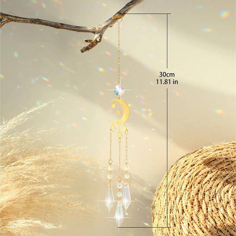 Mėnulio krištolo vaivorykštės saulės gaudyklė lango sodo papuošalai vitražo prizmės stiklo saulės gaudyklė lauke kabantys krištoliniai papuošimai