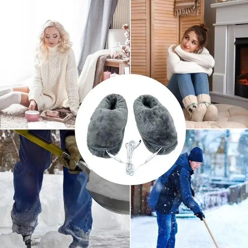 Papuci cu încălzire prin USB Încălzitor electric pentru picior pantofi Încălzitoare de pluș pentru picioare pentru femei, cizme reîncărcabile de iarnă, pentru încălzire, pantofi