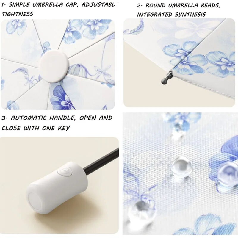Oulylan Rain and Shine Dual Purpose Ženski kišobran za zaštitu od sunca Vjetrootporan kišobran Kišobran Printing Sklopivi potpuno automatski