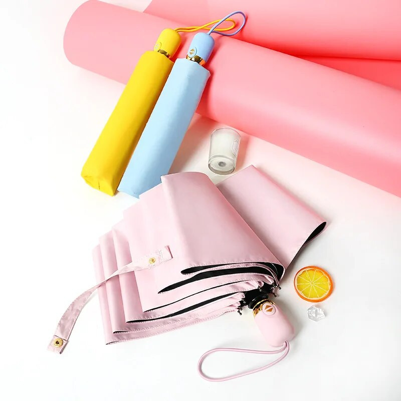 Μικρή ομπρέλα με λαβή ταιριάσματος χρώματος, αυτόματη αναδιπλούμενη ομπρέλα για γυναίκες και άνδρες, μονόχρωμες, δημιουργικές ομπρέλες ηλίου βινυλίου