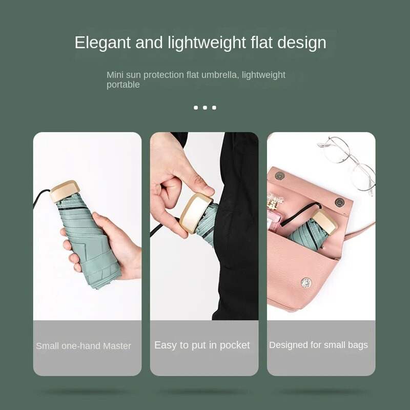 Mini suncobran, mali džepni kišobran, vinilni sklopivi kišobran, UV, ultraljubičasta zaštita, džepni suncobran, kapsula za suncobran