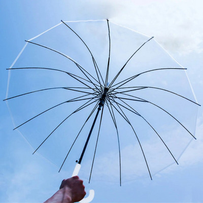 High Quality Umbrella Transparent Long Handle Umbrella Men and Women Solid Crescent Handle Creative Umbrella Transparent Paraplu