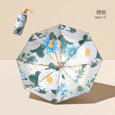 Mini umbrelă de soare cu două straturi, cu flori duble, pentru femei, stil desenat manual, pliabilă mică, rezistentă la UV, protecție solară, rezistentă la apă