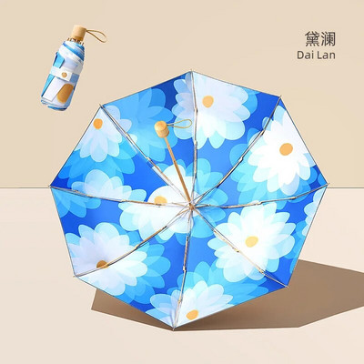 Mini umbrelă de soare cu două straturi, cu flori duble, pentru femei, stil desenat manual, pliabilă mică, rezistentă la UV, protecție solară, rezistentă la apă
