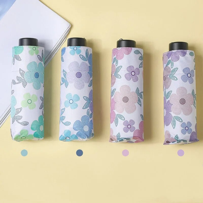 Mini skėtis 6 šonkauliai Prabangūs moteriški skėčiai Anti UV gėlių skėčiai 5 sulankstomi madingi apsauga nuo saulės maži kišeniniai skėtis vinilas